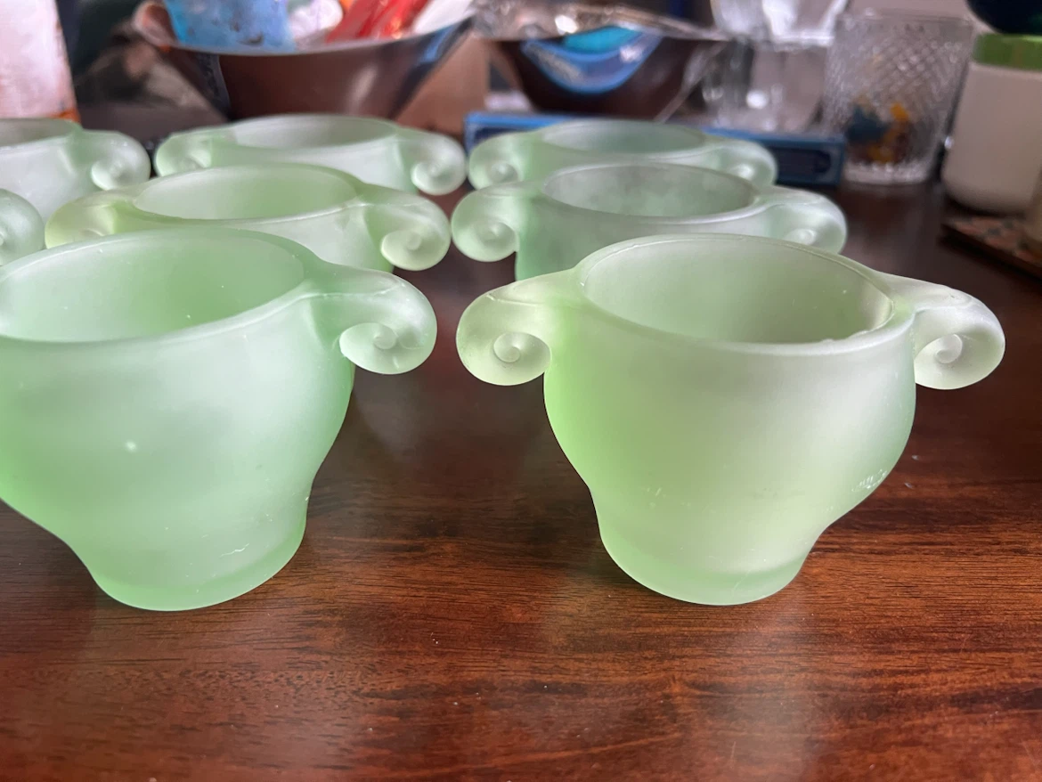 Set of 9 Frosted Green Glass Candleholders - photo 3