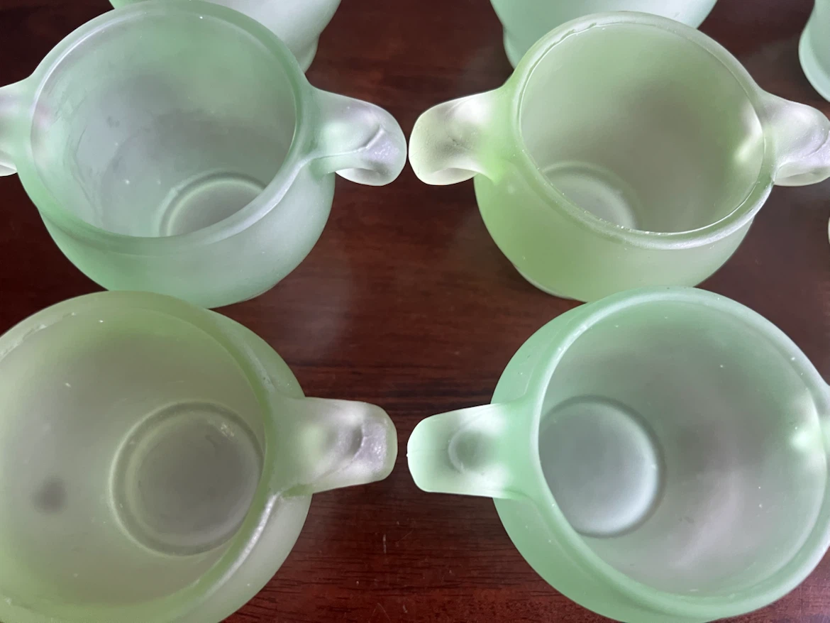 Set of 9 Frosted Green Glass Candleholders - photo 4