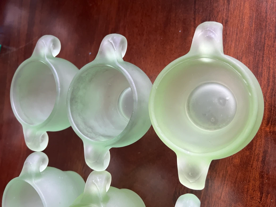 Set of 9 Frosted Green Glass Candleholders - photo 5