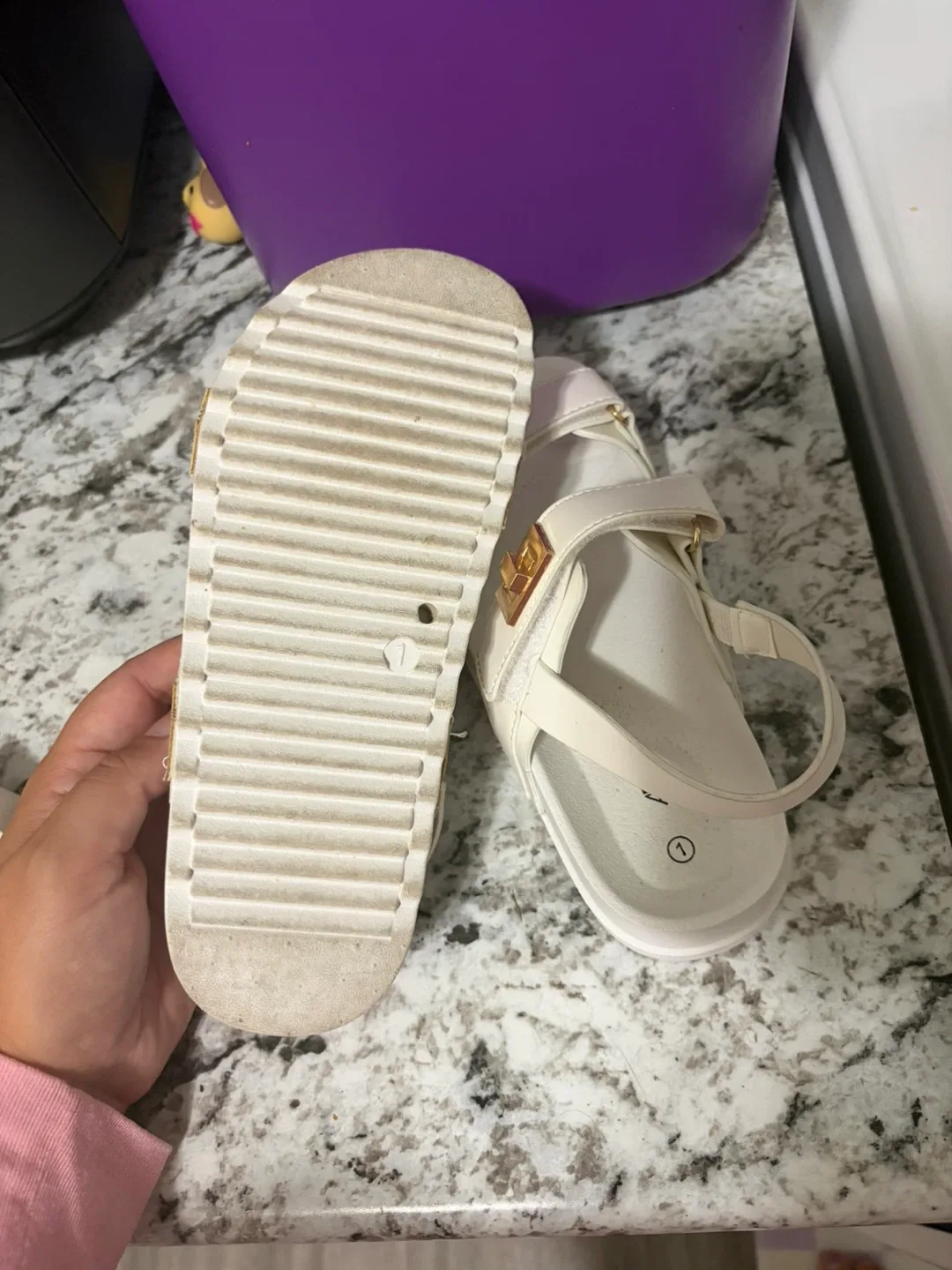 Ardene Kids Lug Sole Double Strap White Sandals - Size 1 - photo 4