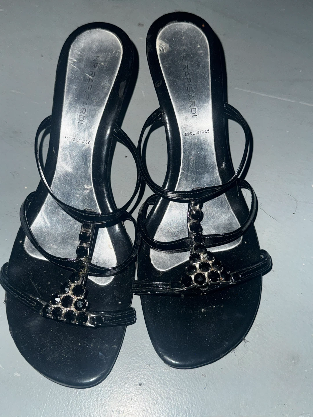Black Embellished Strappy Heels by Trussardi