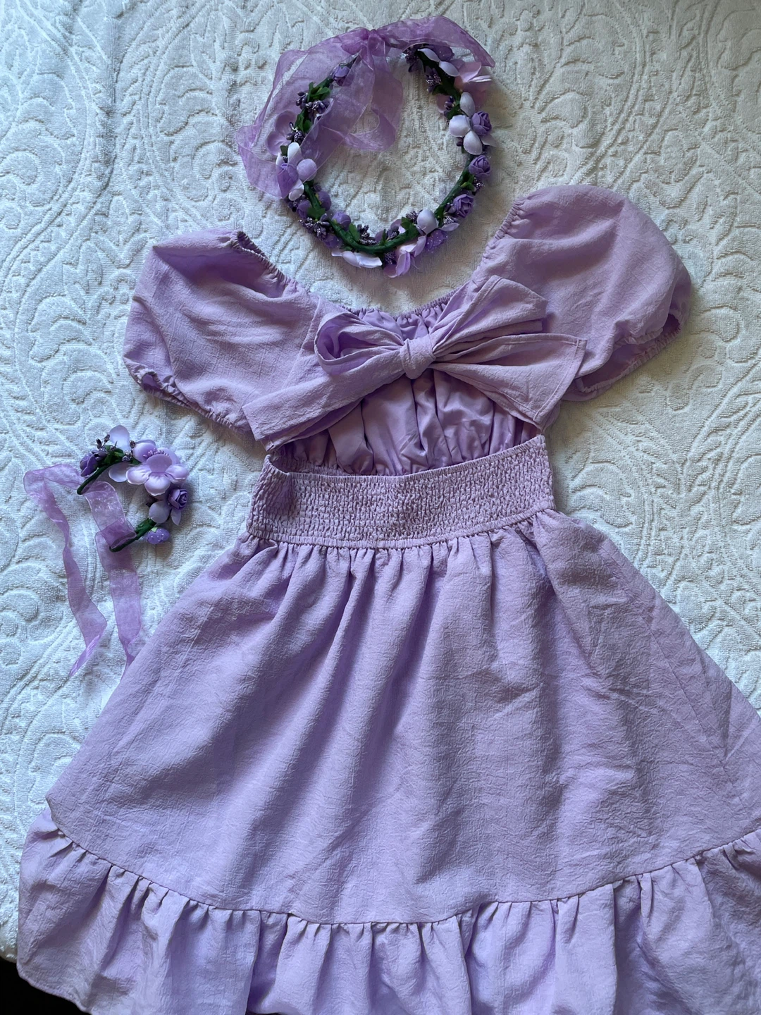 Purple Puff Sleeve Dress with Flower Crown - photo 2