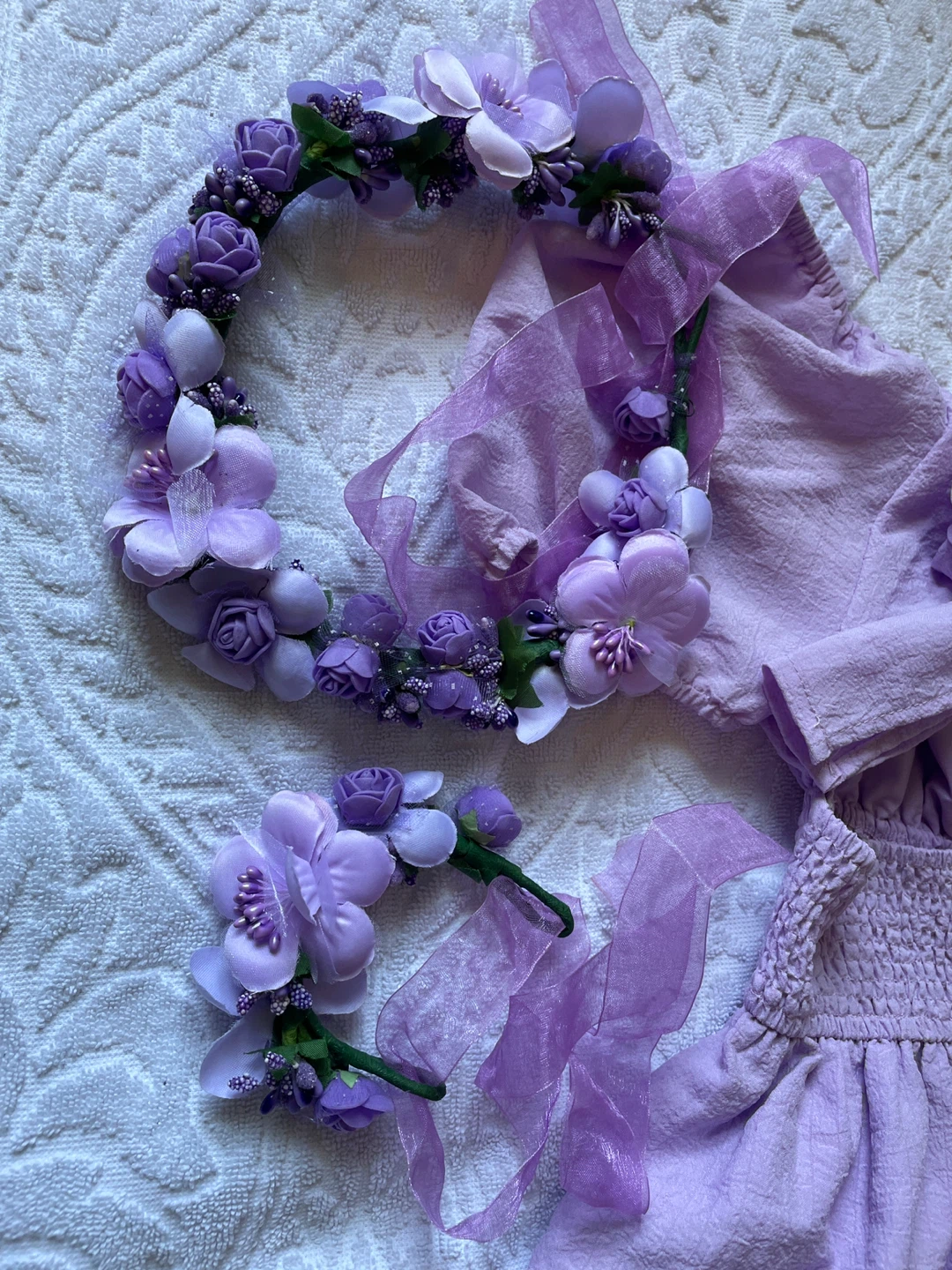 Purple Puff Sleeve Dress with Flower Crown - photo 3