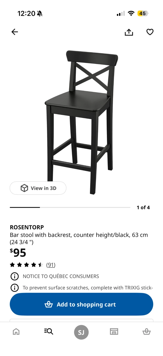 2 IKEA ROSENTORP Counter Height Bar Stool - Black - photo 5