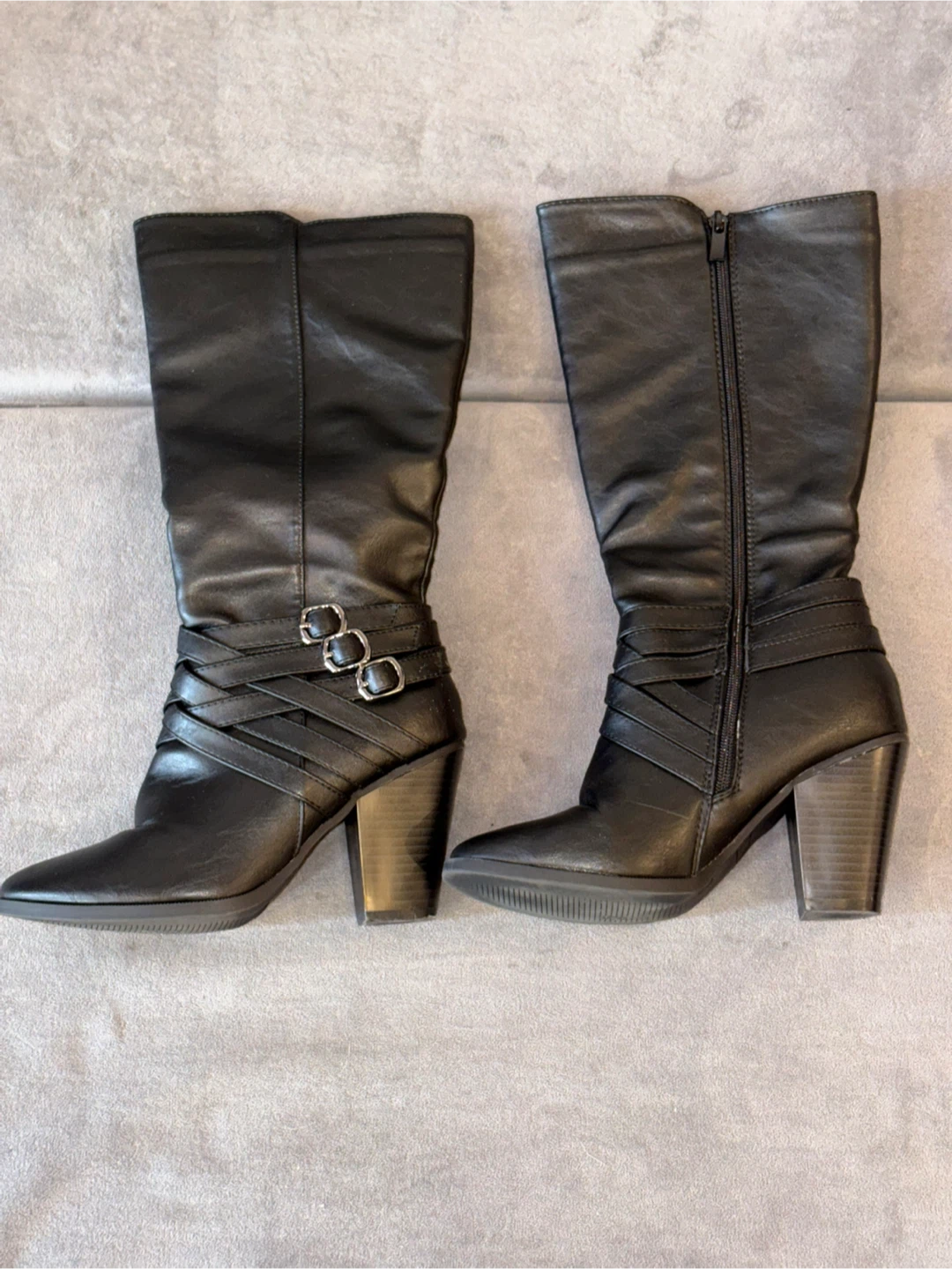 Forever 21 Black Faux Leather Buckle Boots