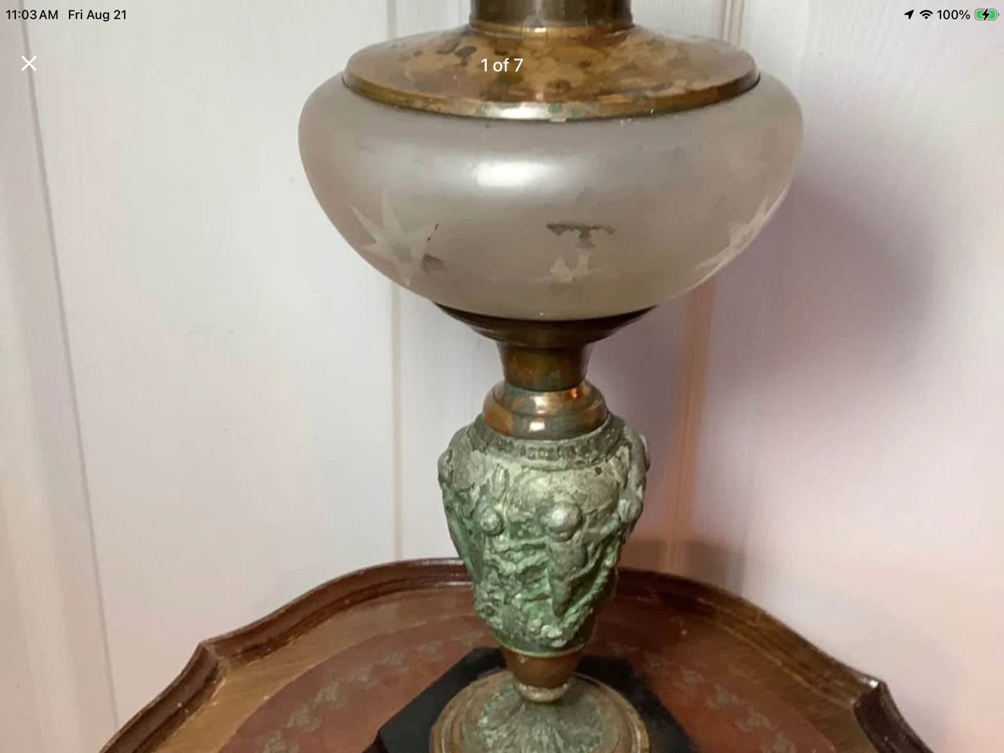 Antique Victorian Green Cherub Figural Oil Lamp 🐞