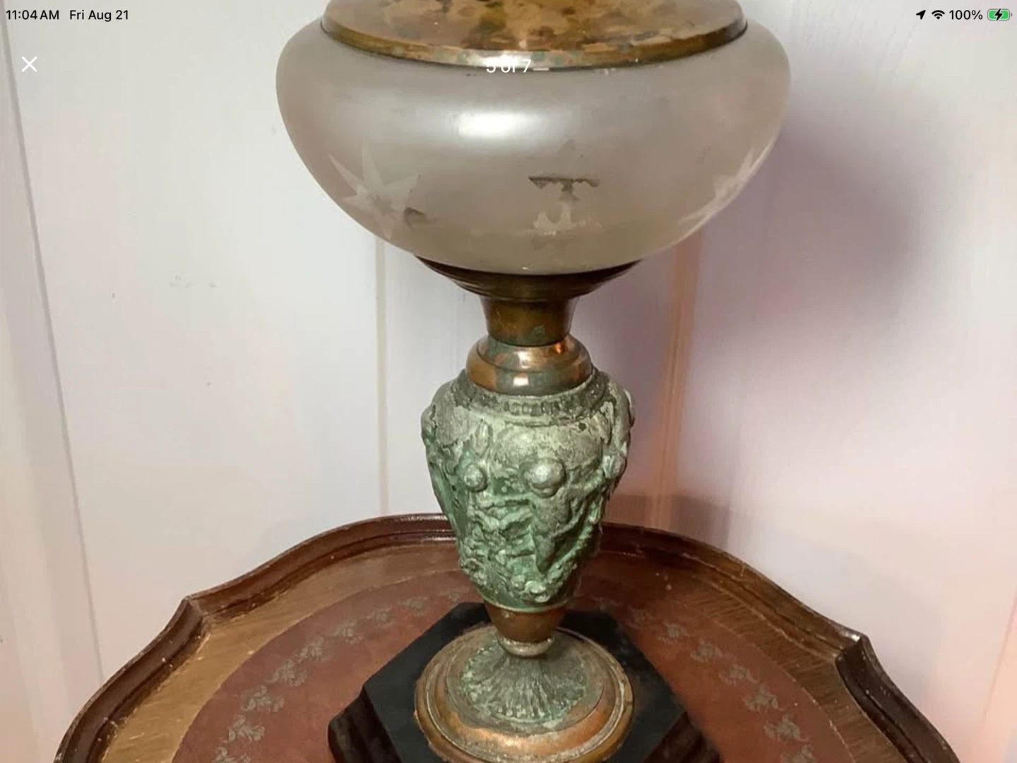 Antique Victorian Green Cherub Figural Oil Lamp 🐞 - photo 5