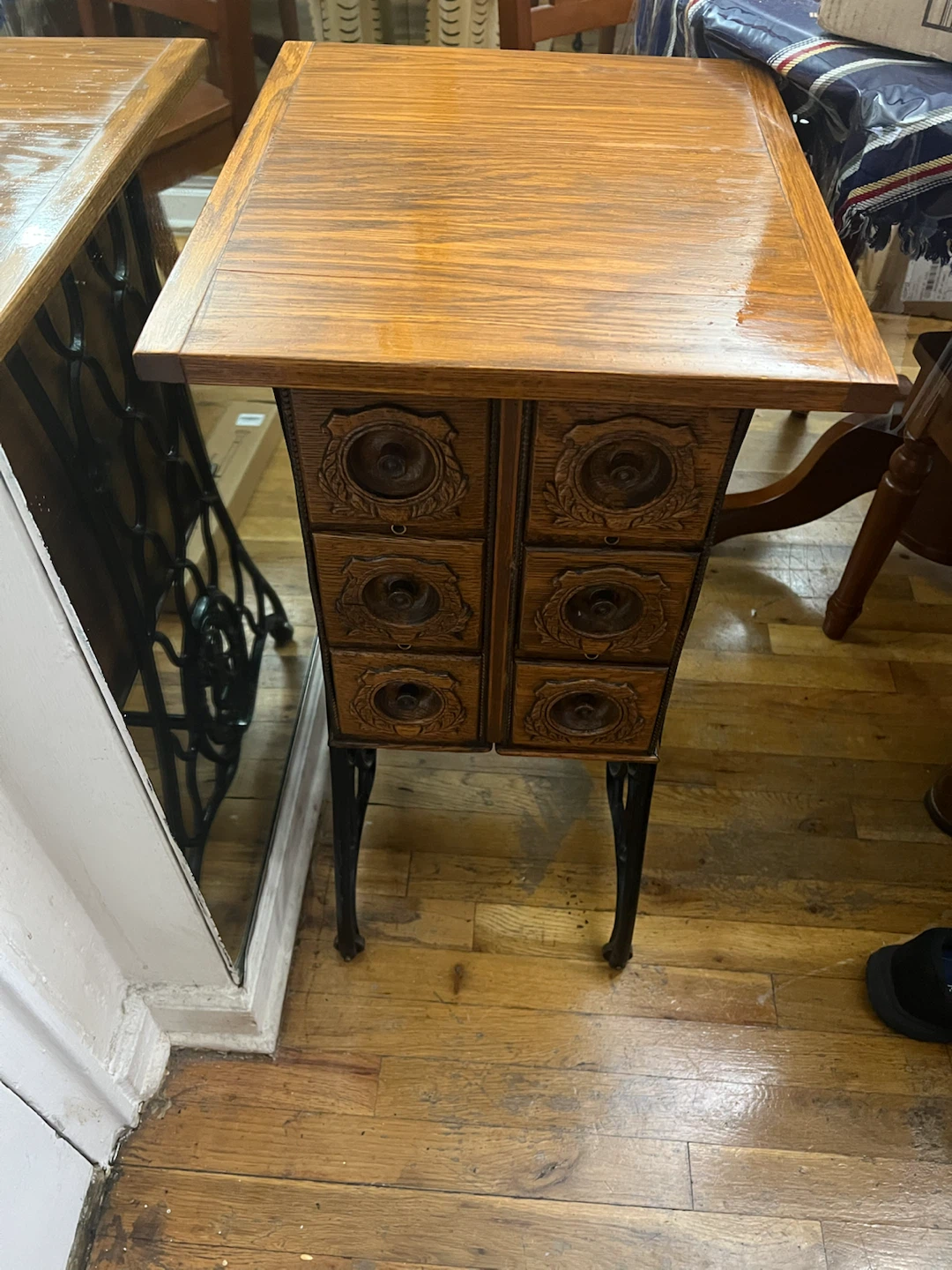 Antique Sewing Machine Table with Drawers