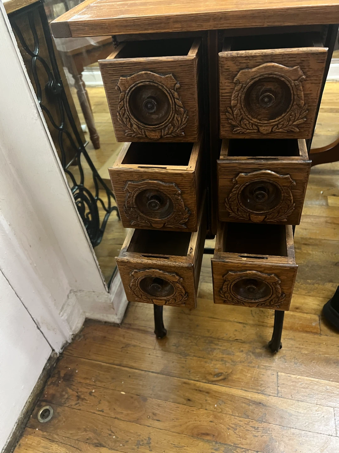 Antique Sewing Machine Table with Drawers - photo 5