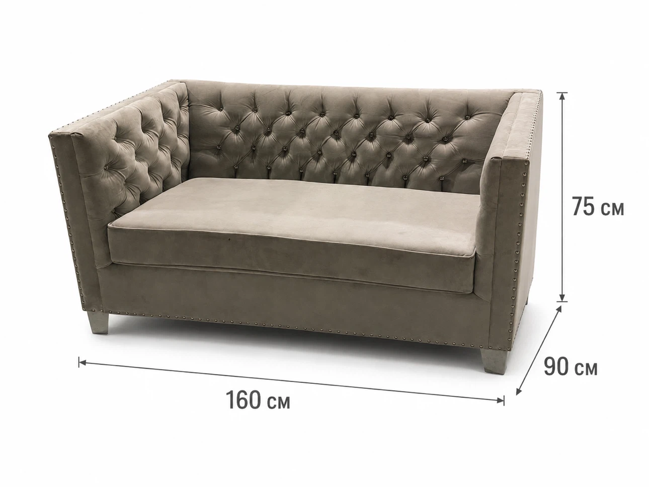Elegant Grey Velvet Tufted Loveseat - photo 4