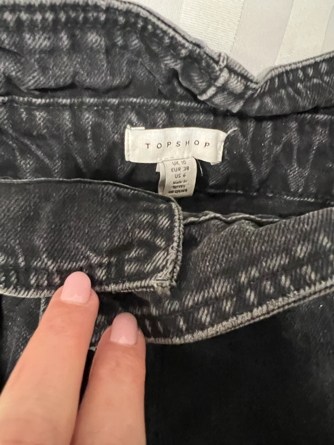 TOPSHOP Black Denim Paperbag Waist Skirt with Belt - photo 2
