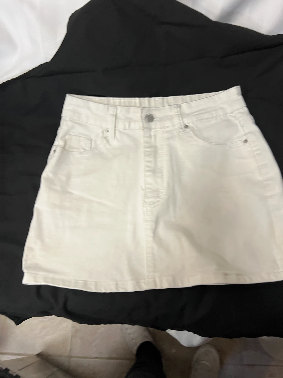 White stretch Denim Mini Skirt