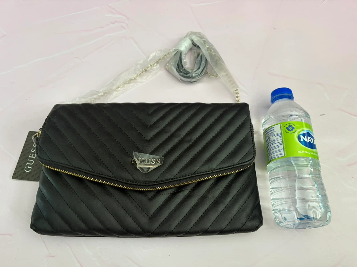 New Guess Black Crossbody Flap Bag with Gold Chain Strap - photo 2