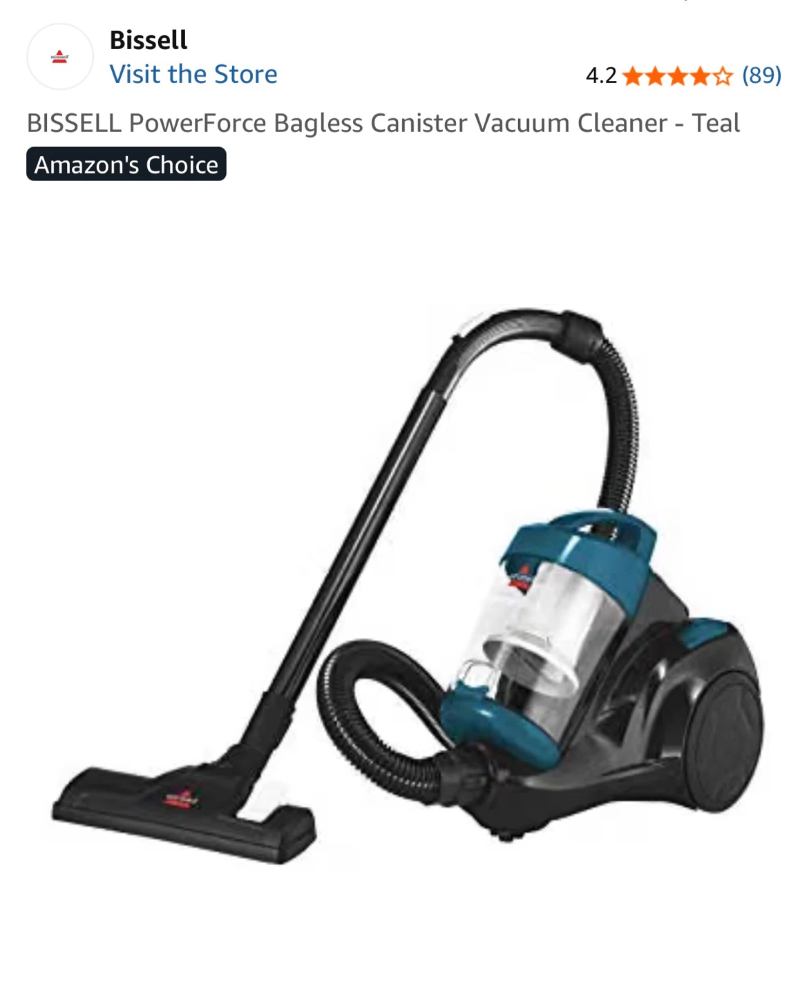 BISSELL PowerForce Bagless Canister Vacuum Cleaner - Teal