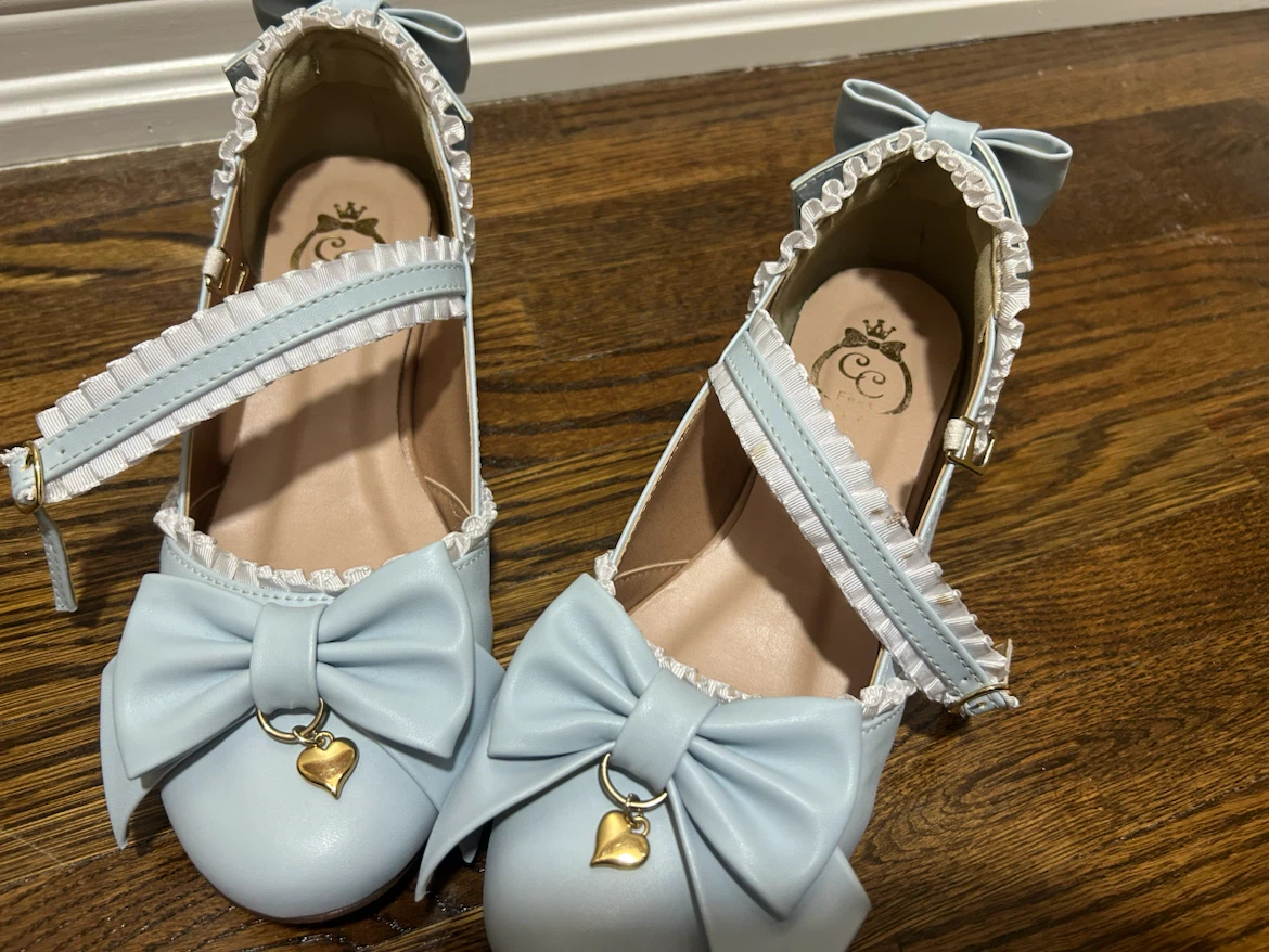 Light Blue Bow Heels with Heart Charm