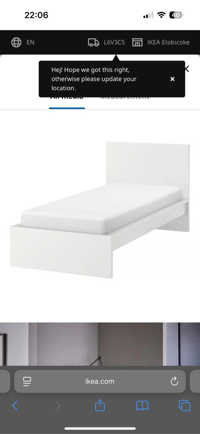 IKEA MALM High Bed Frame - White - Twin