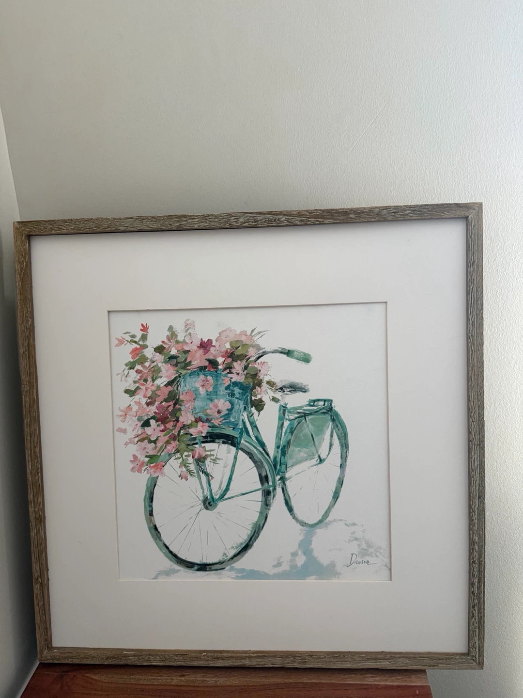 Framed Watercolour Print - Bicycle with Flowers