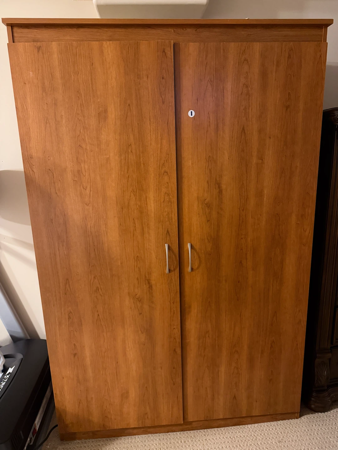 Wooden Wardrobe with Hanging Rod and Shelves