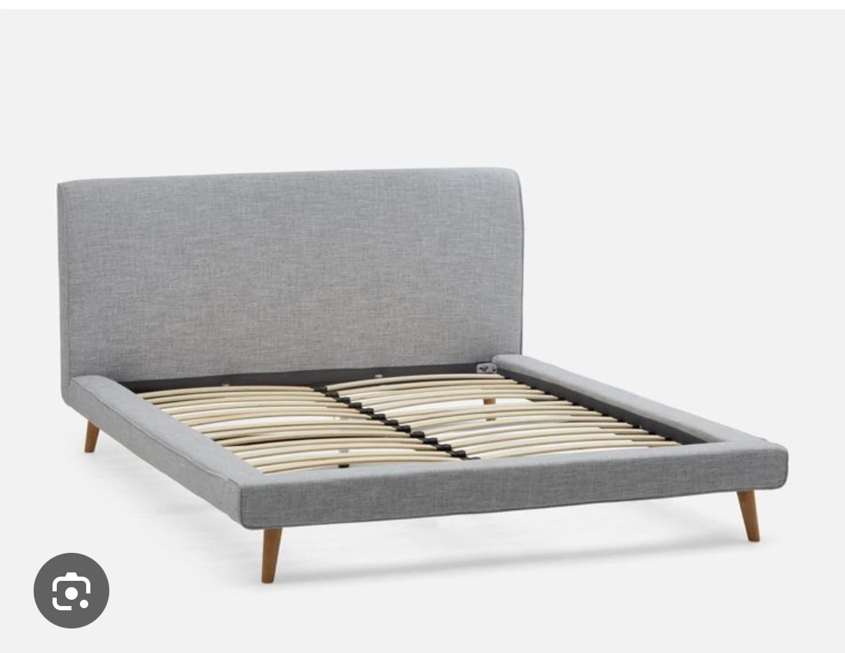 King size Grey Upholstered Bed Frame with Wooden Legs
