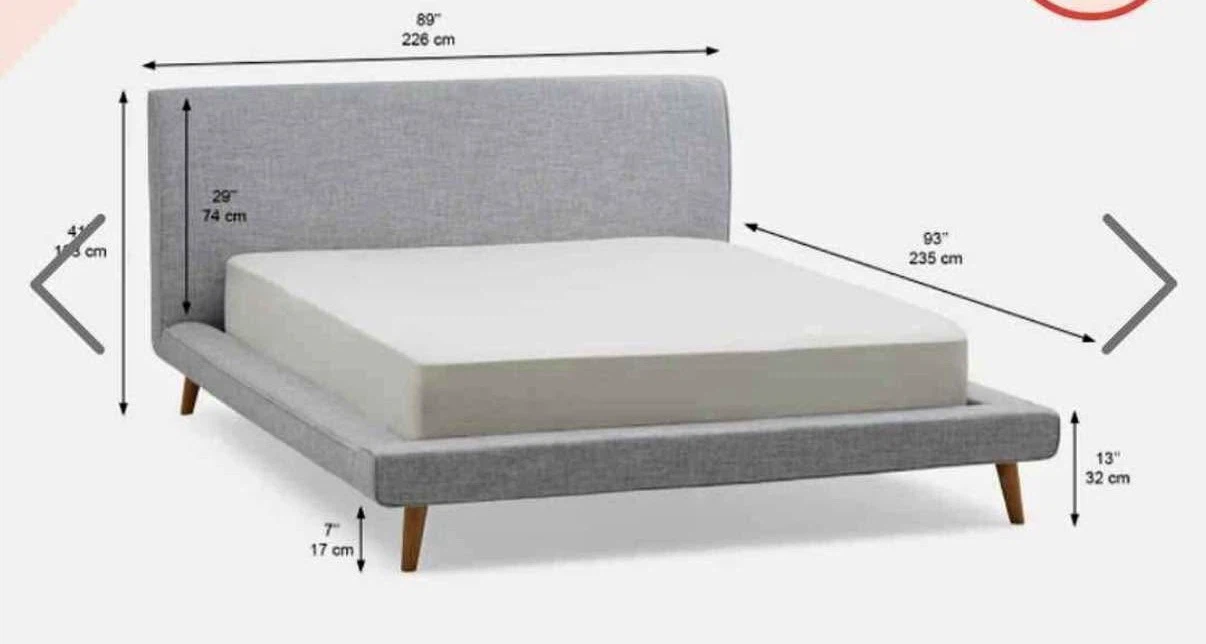 King size Grey Upholstered Bed Frame with Wooden Legs - photo 2