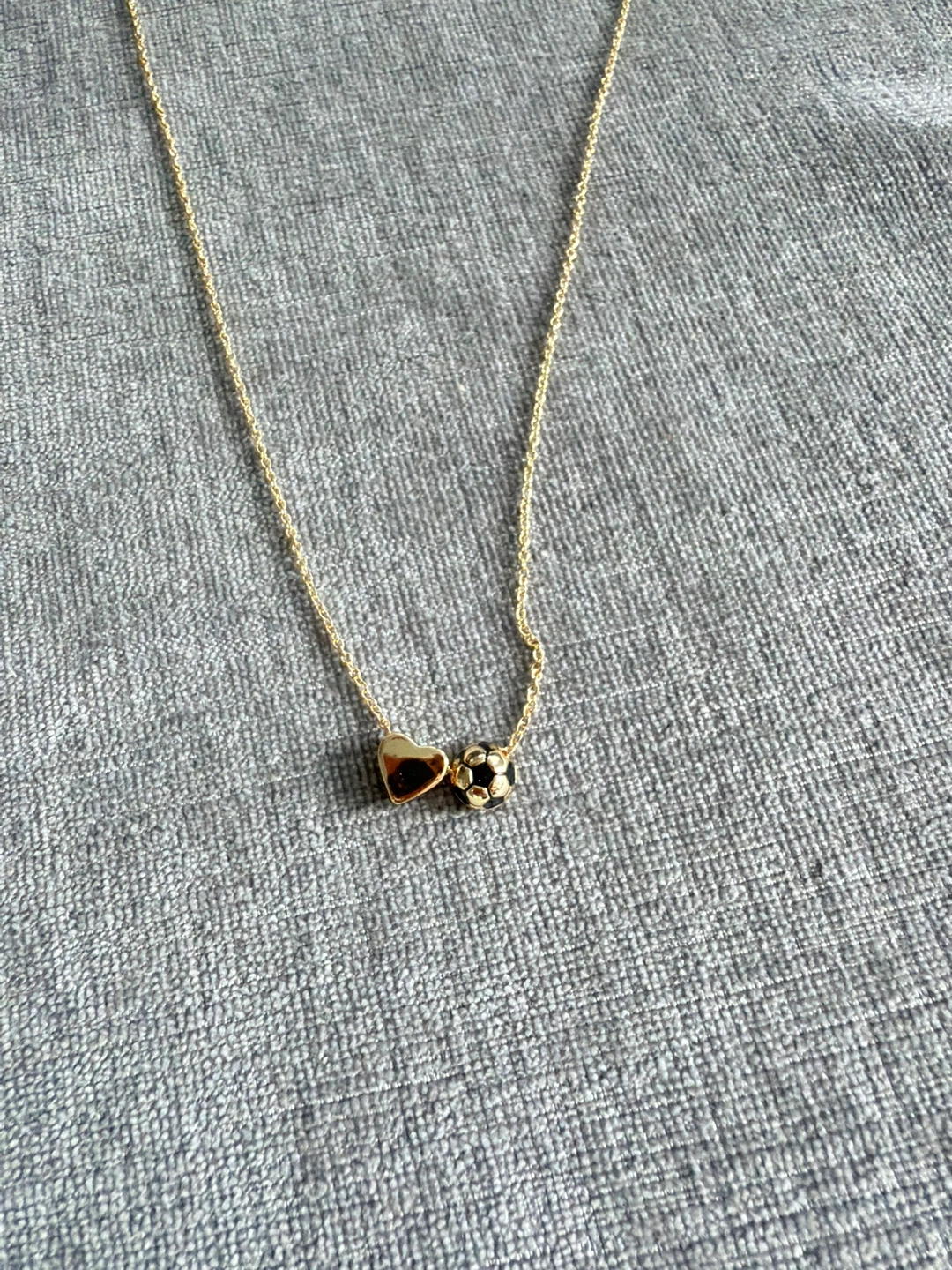 Gold tone necklace with heart and soccer ball charm - photo 2