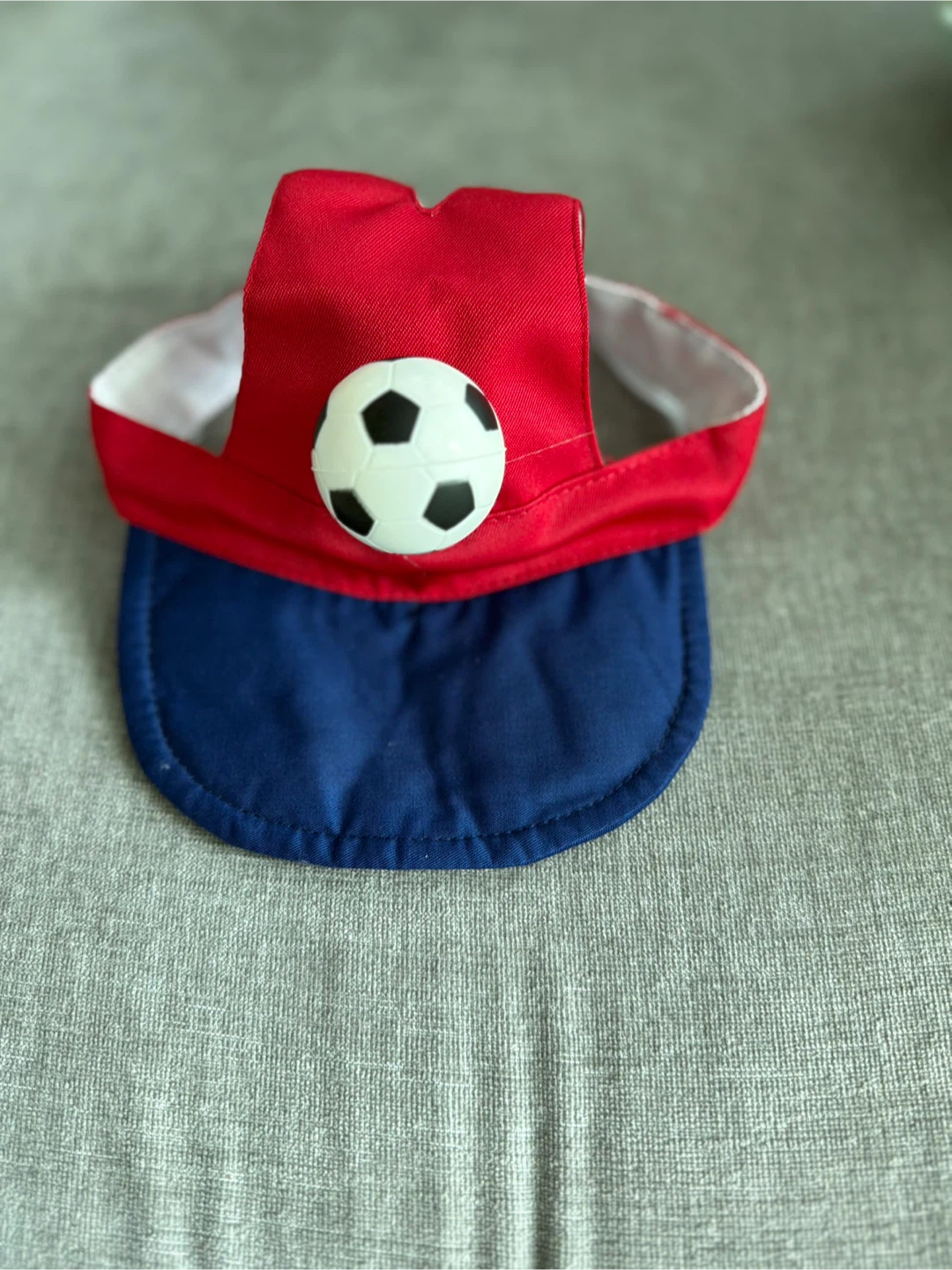 Red and Blue Dog Hat with Soccer Ball Accent Size M/ Size L