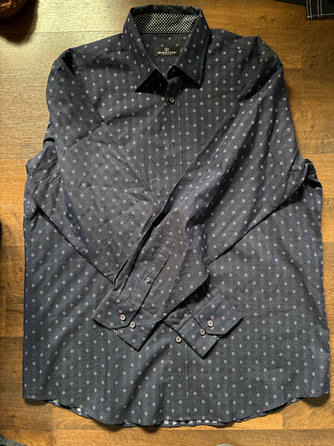 Bugatchi Uomo Blue Diamond Print Button Up Shirt XL