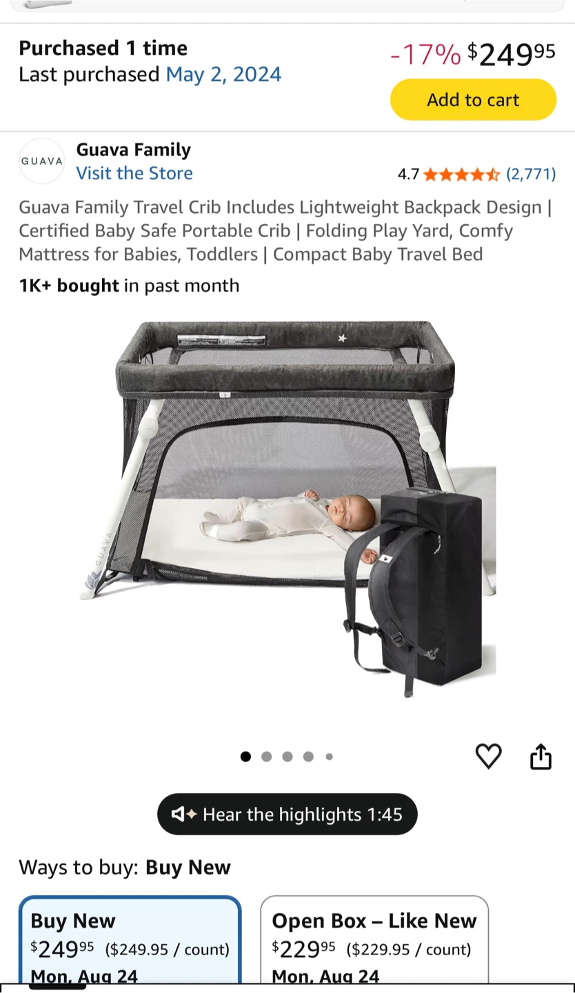 Travel Crib/Playpen includes Lightweight backpack/Bag