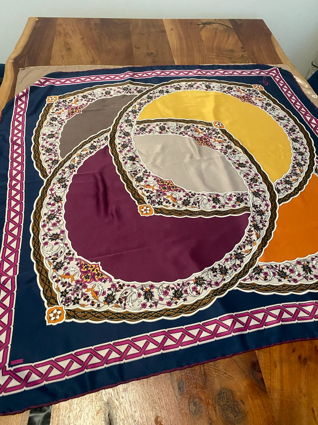 Silk Sqare Scarf with Floral Medallion Pattern