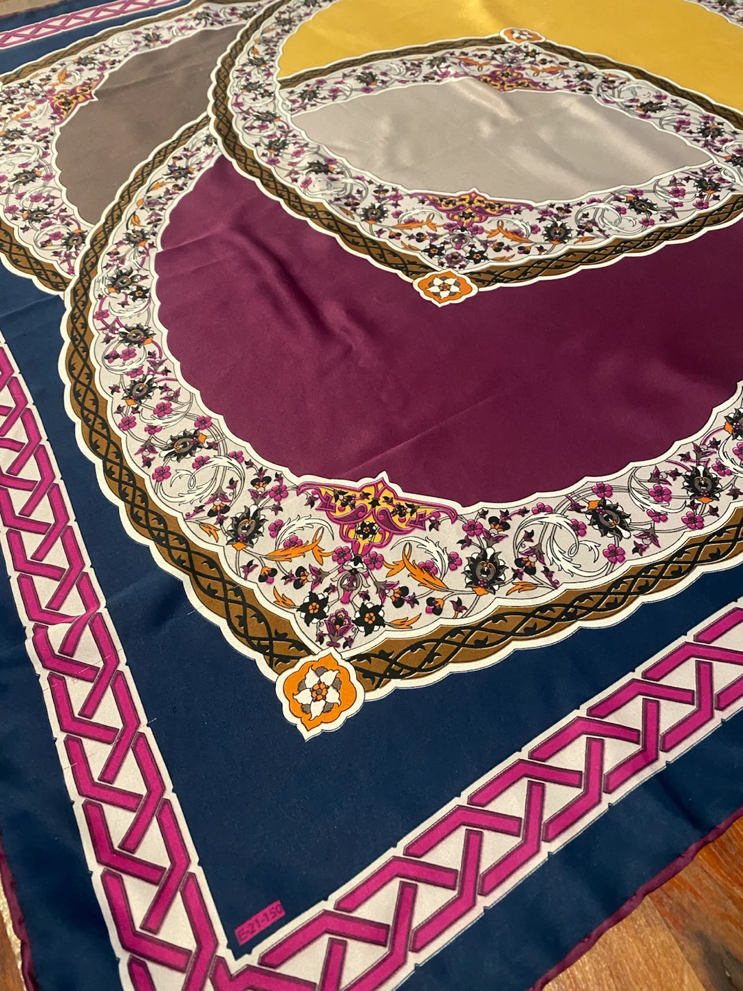 Silk Sqare Scarf with Floral Medallion Pattern - photo 2