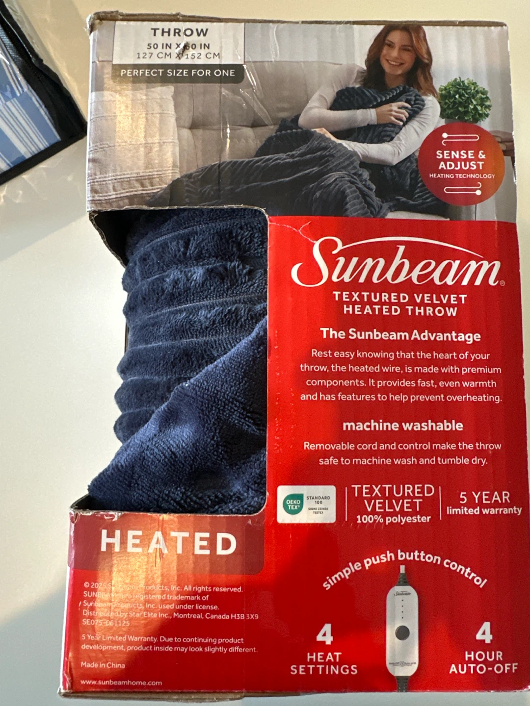 Sunbeam Textured Velvet Heated Throw - Navy - photo 4