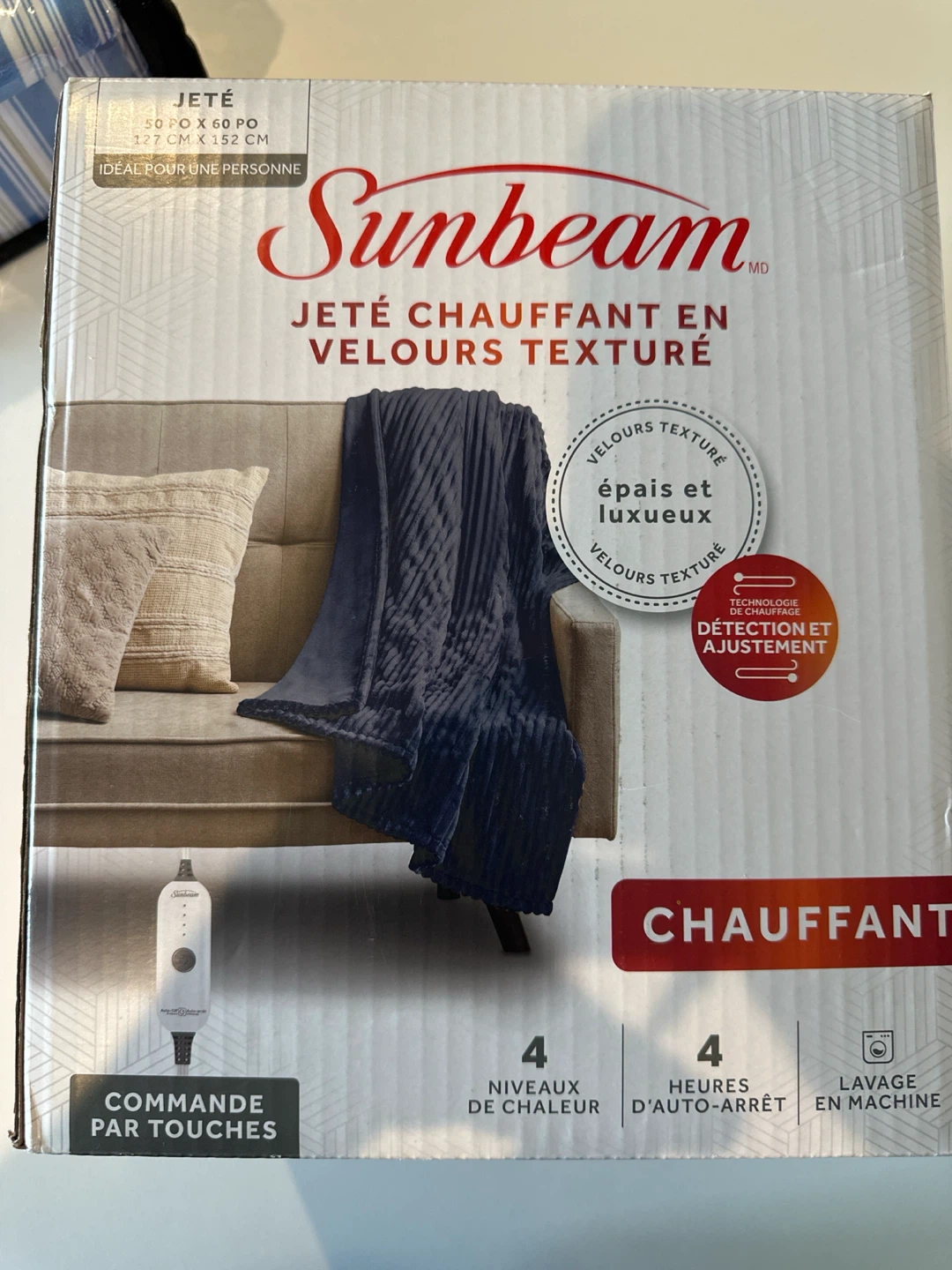 Sunbeam Textured Velvet Heated Throw - Navy - photo 5