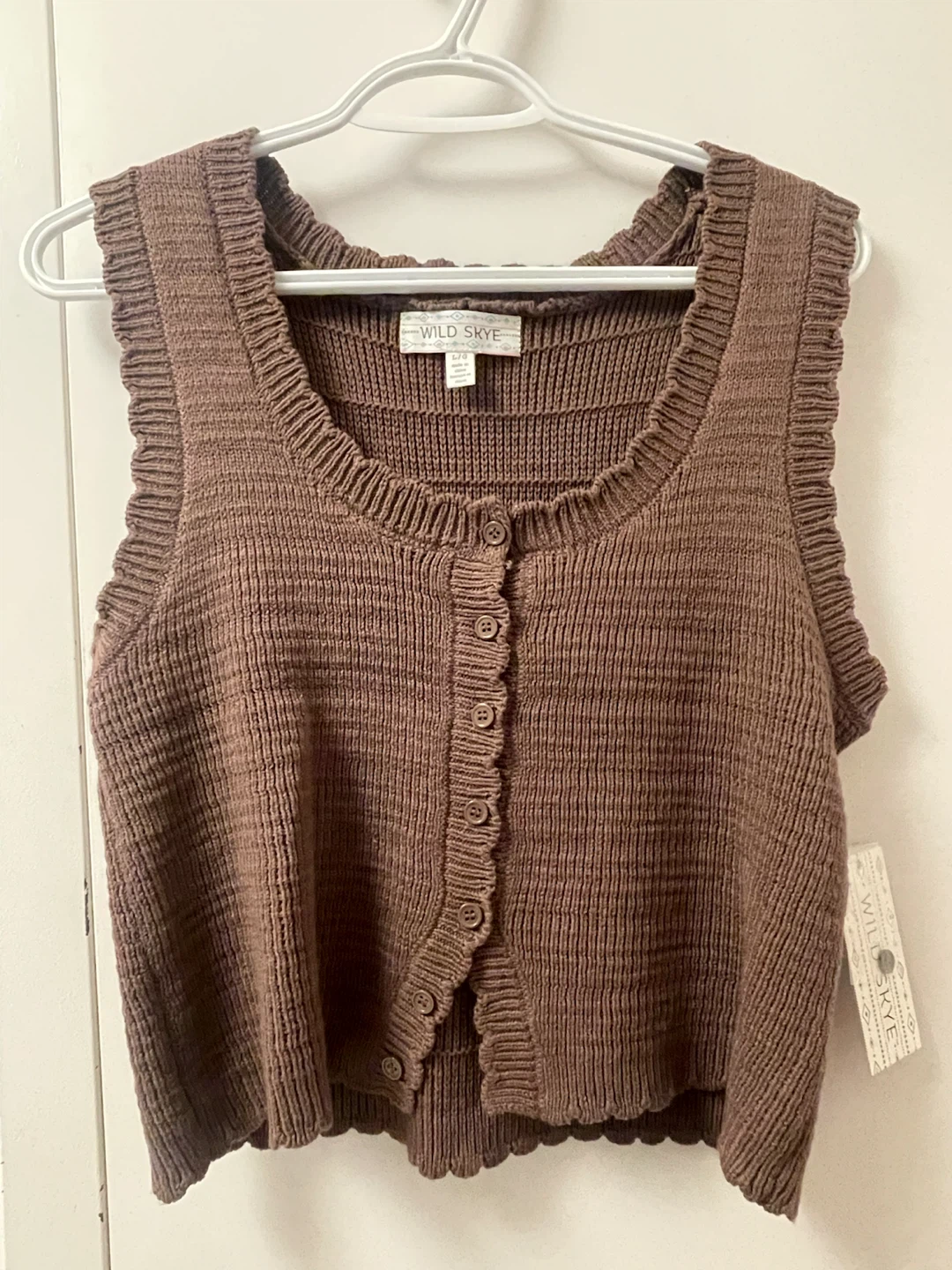 Wild Skye Brown Knit Button-Up Vest Top