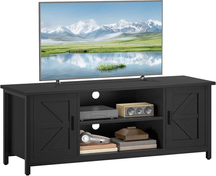 Black Farmhouse Style TV Stand with Barn Doors