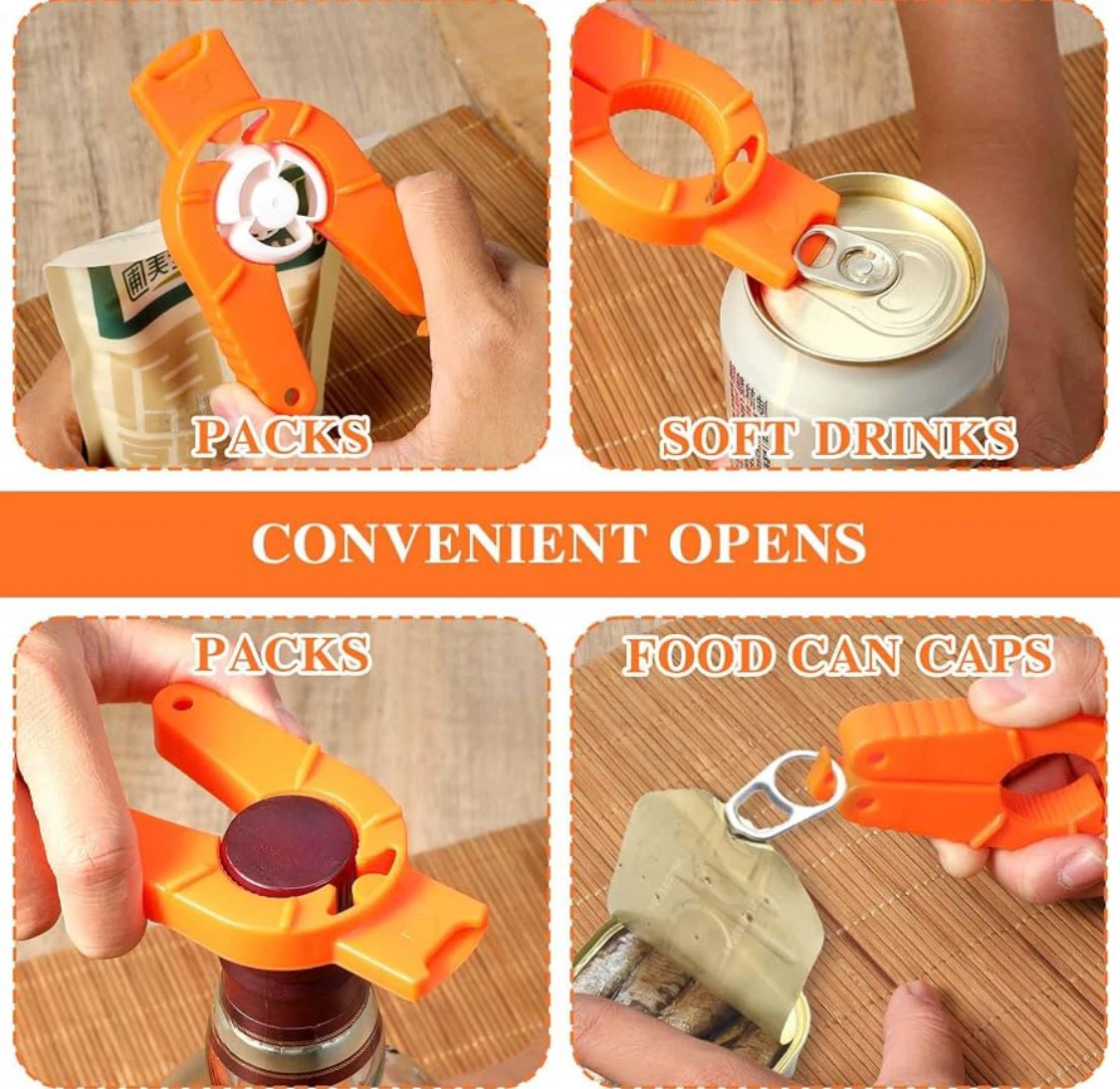 1 Orange Multi-Function Jar and Bottle Opener Tool