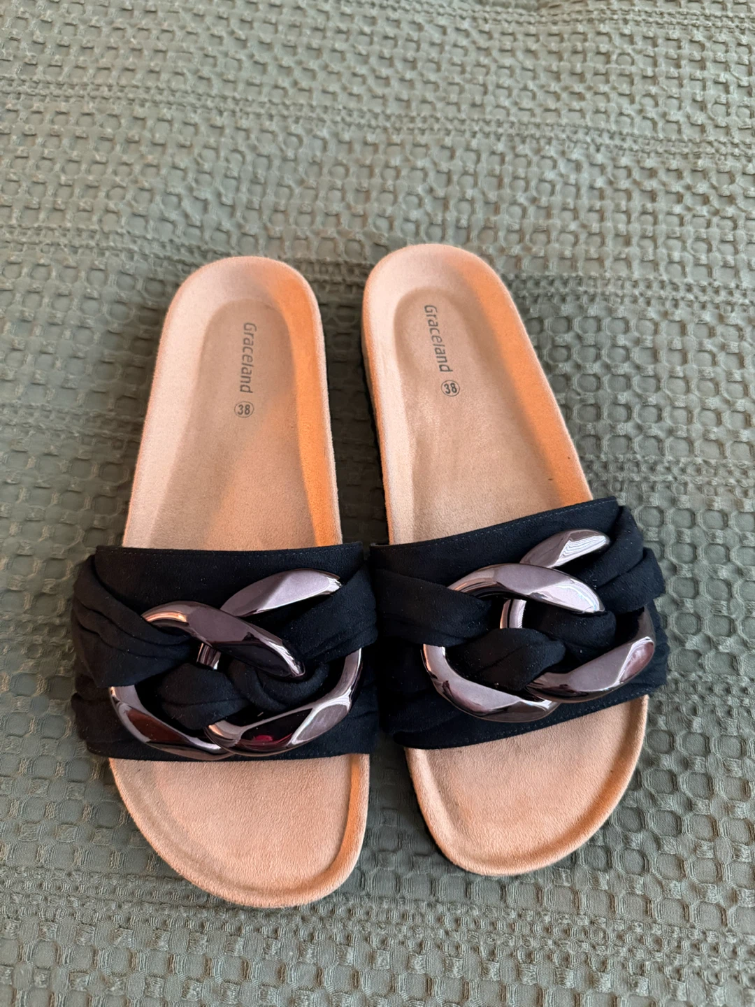Graceland Black Chain Slide Sandals Size 38