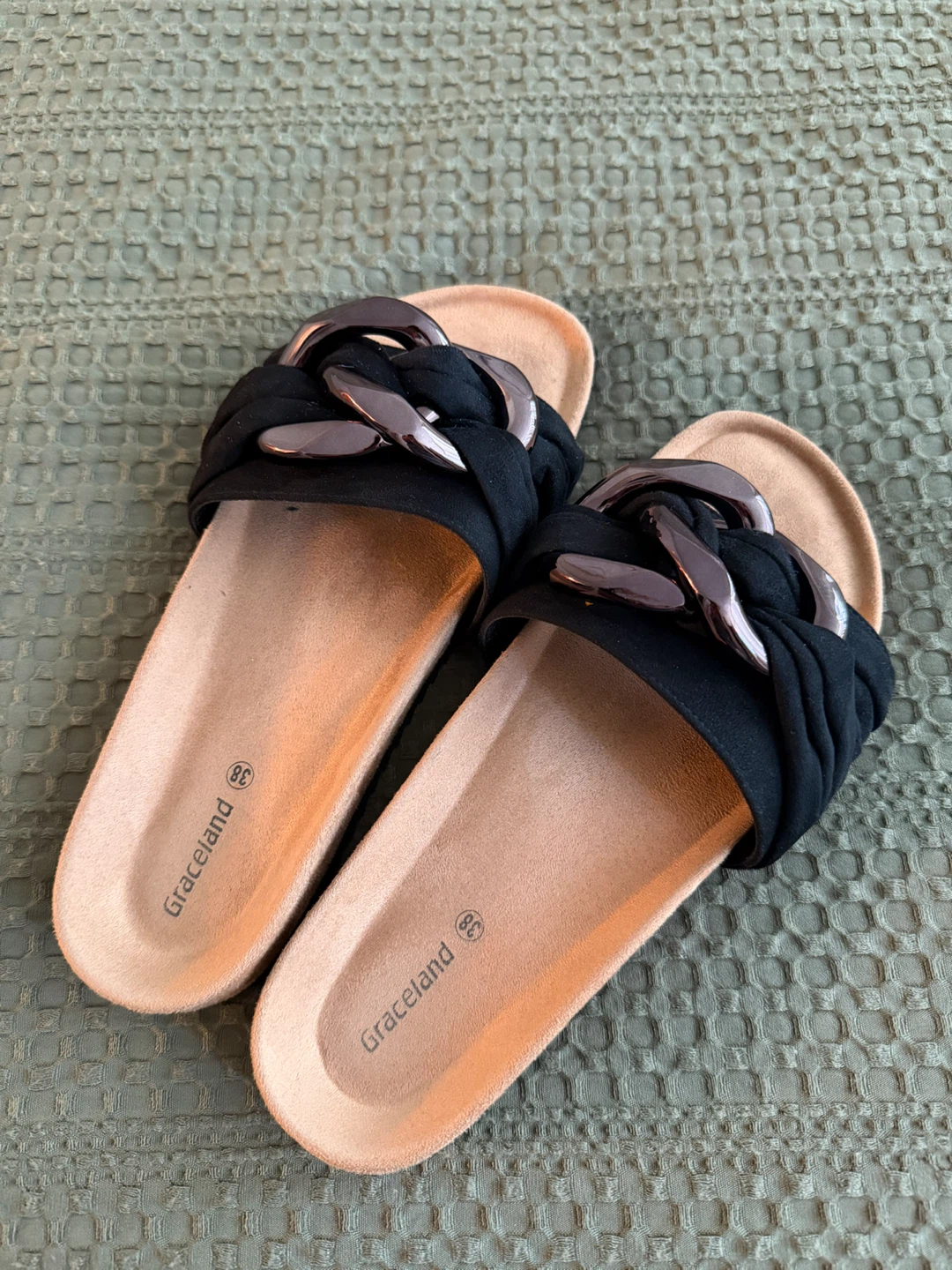Graceland Black Chain Slide Sandals Size 38 - photo 2