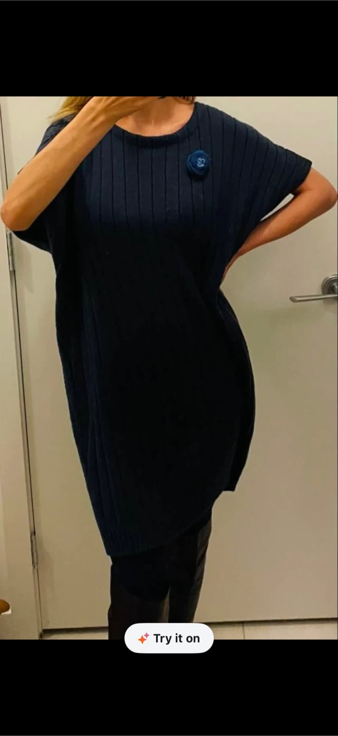 Navy ribbed knit short sleeve tunic dress