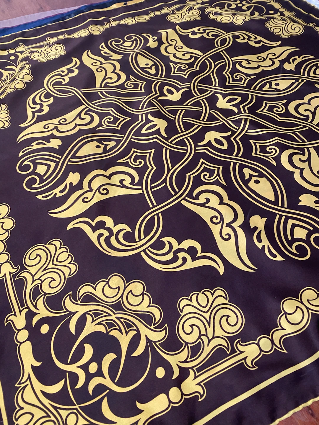 Julia Lauren Silk Scarf - Brown & Gold Pattern