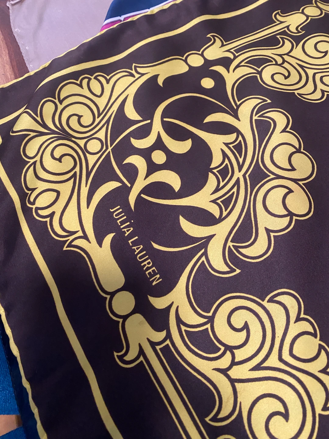 Julia Lauren Silk Scarf - Brown & Gold Pattern - photo 3