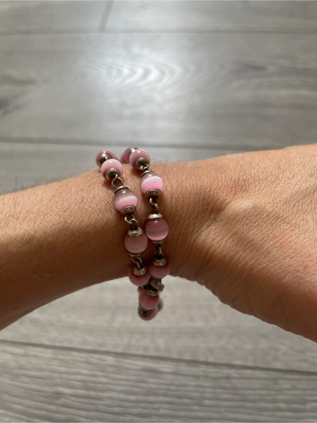 Silver and Pink Beaded Bracelet / Necklace