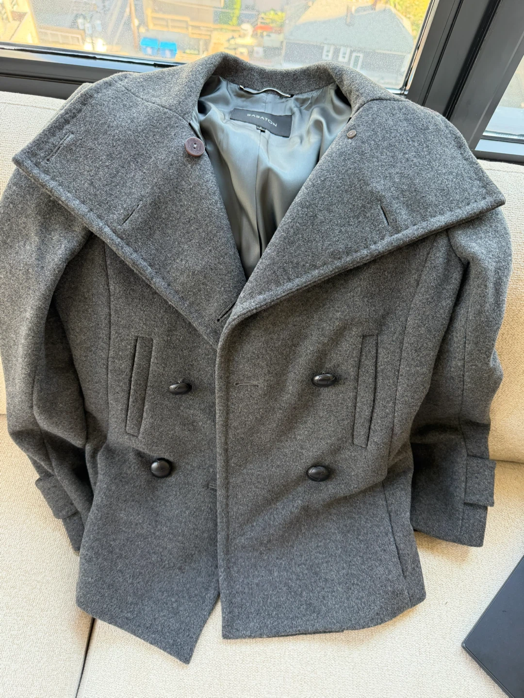 BABATON Grey Wool Blend Double Breasted Peacoat- Size S - photo 2