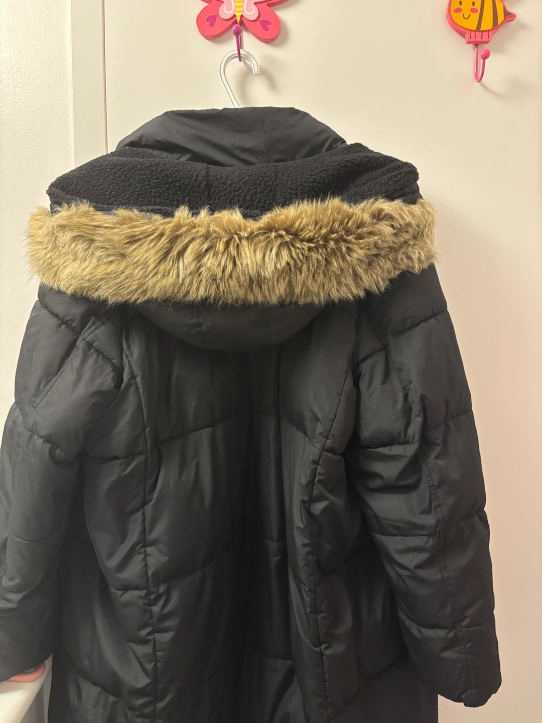 Long Black Puffer Coat with Fur Hood - photo 2