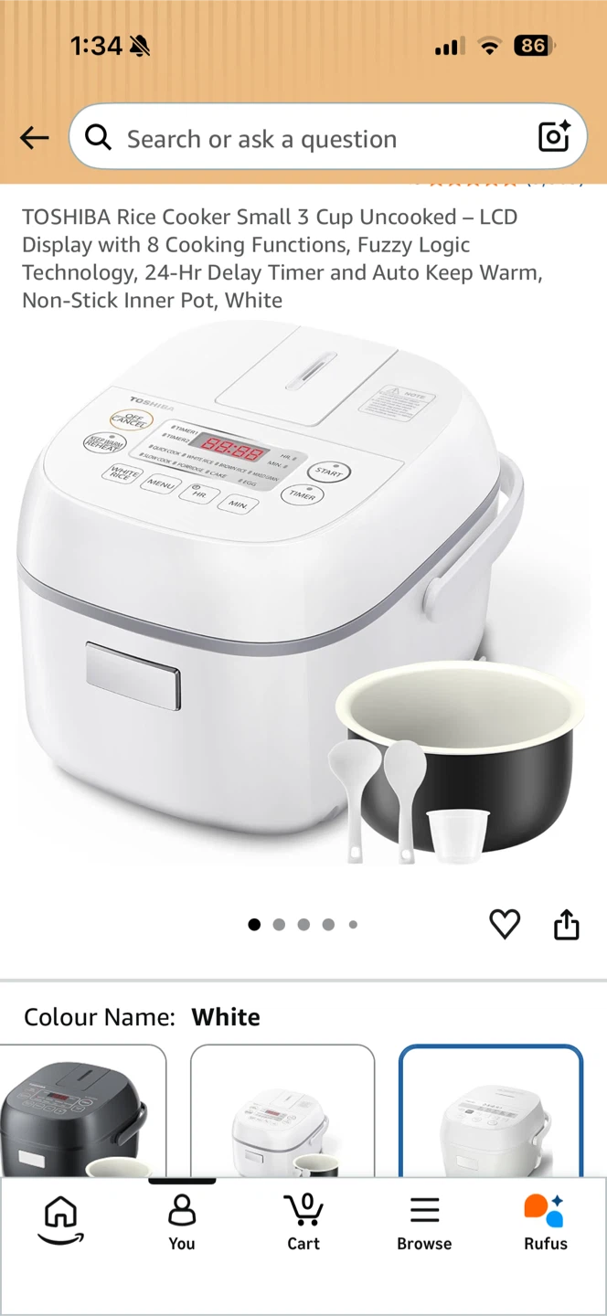 Toshiba 3 Cup Rice Cooker RC-SDSTCA(W) - White - photo 5