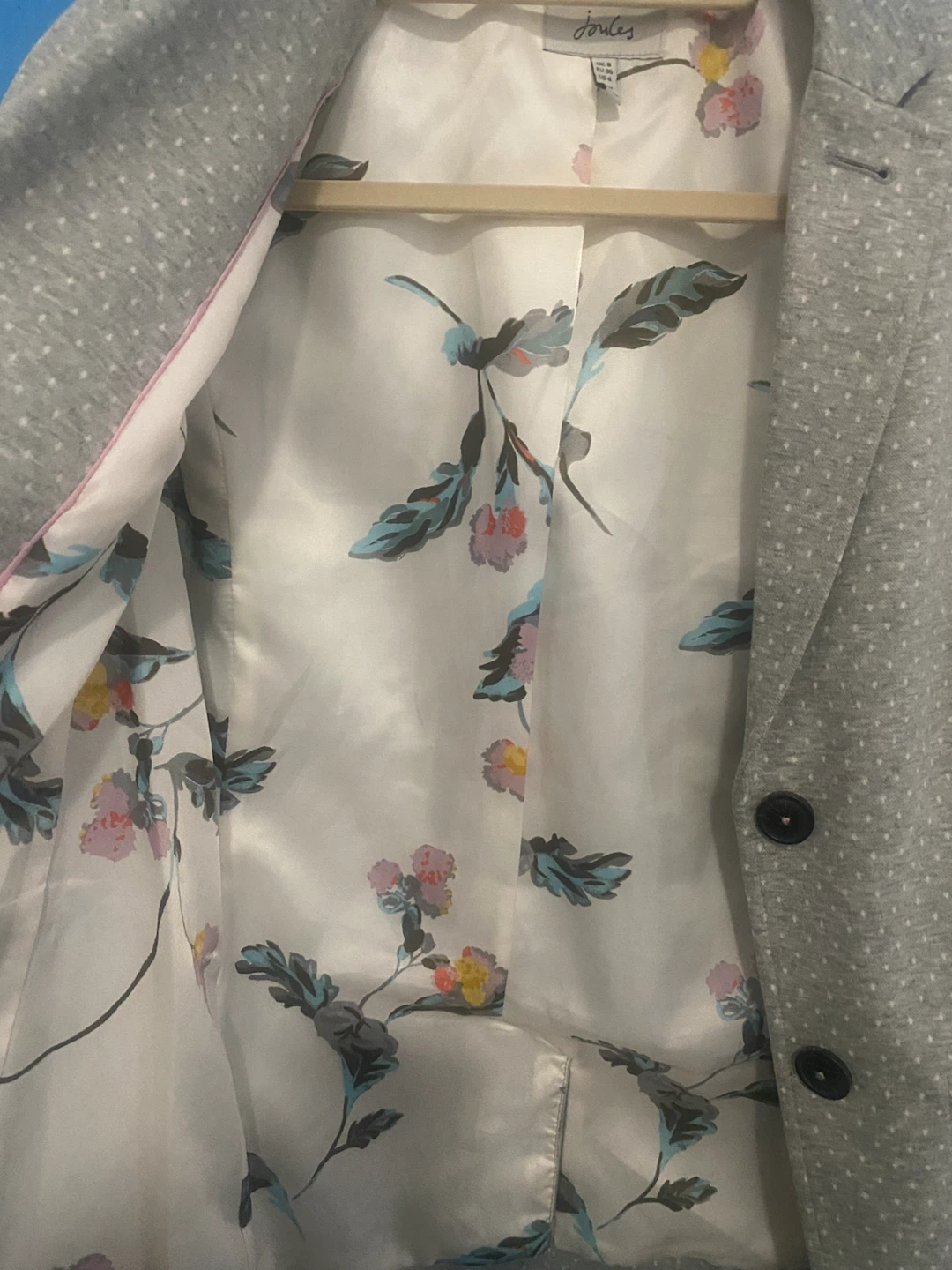 Joules Grey Speckled Blazer with Floral Lining - photo 2