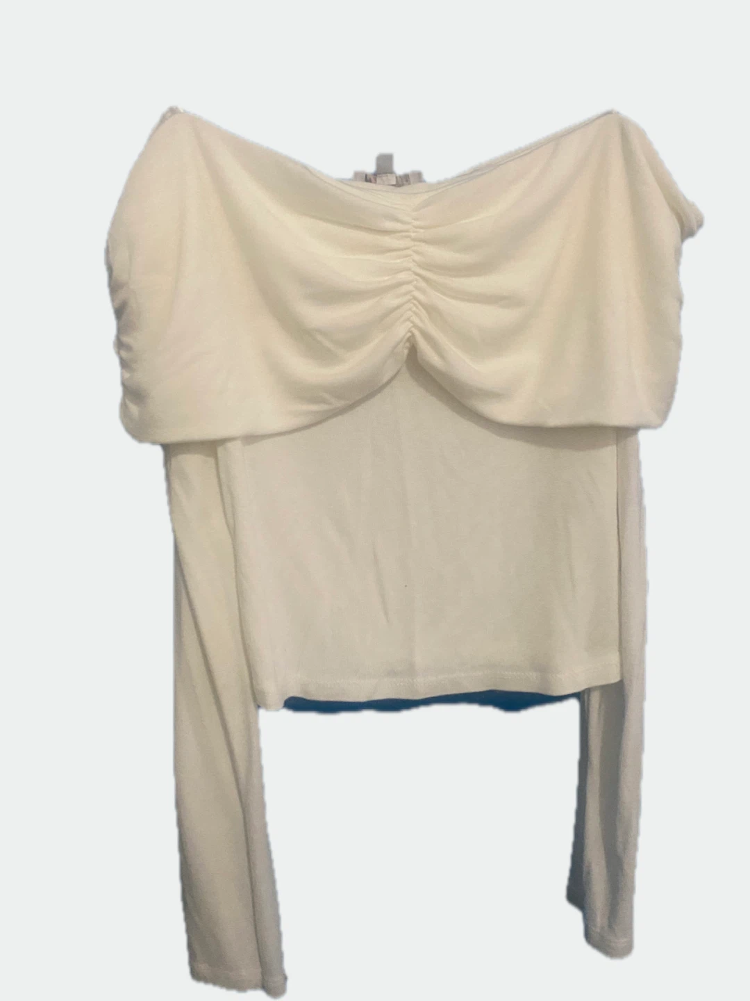 Cream Ruched Off-Shoulder Long Sleeve Top