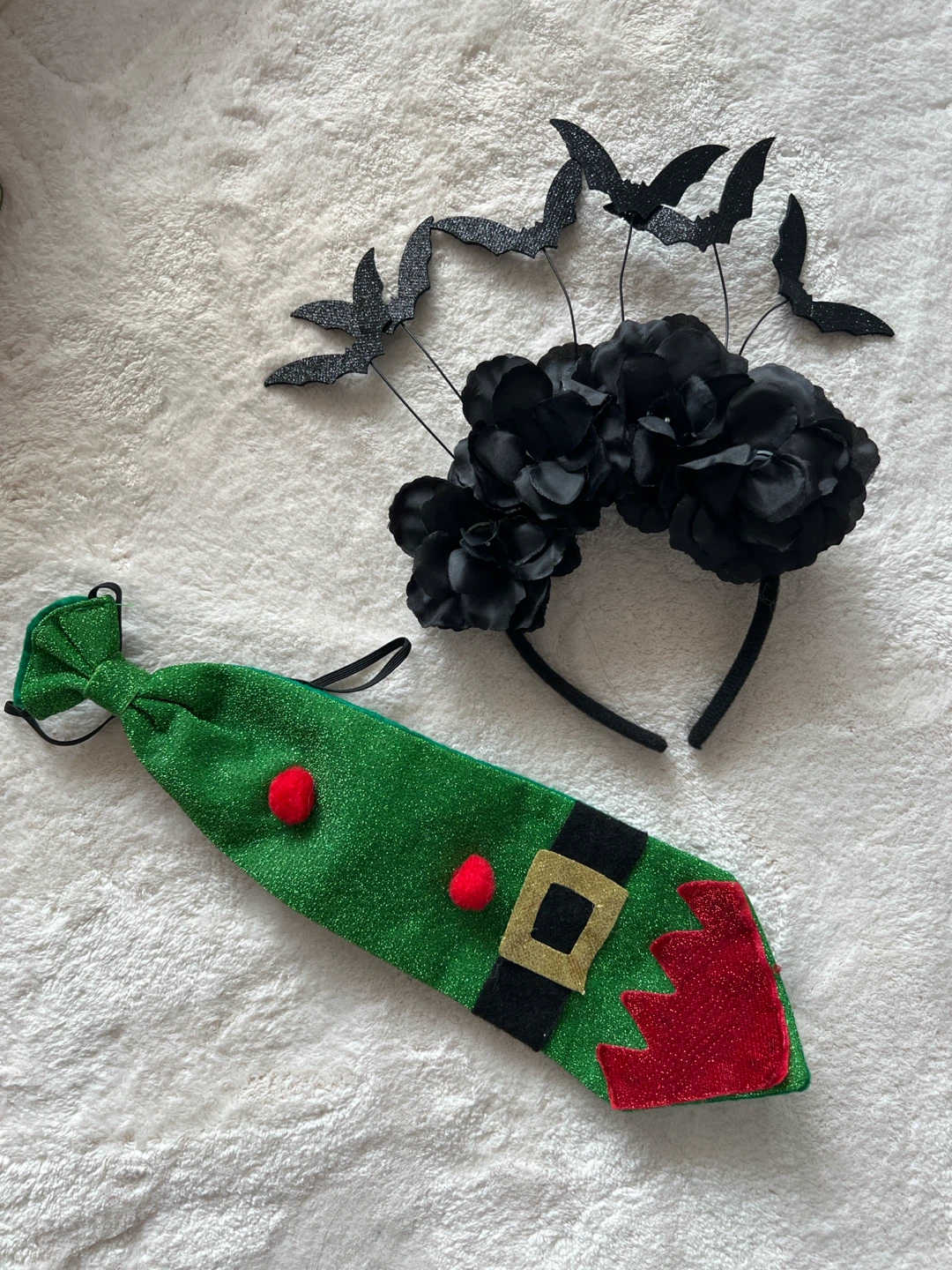 Bat headband and glitter elf tie set