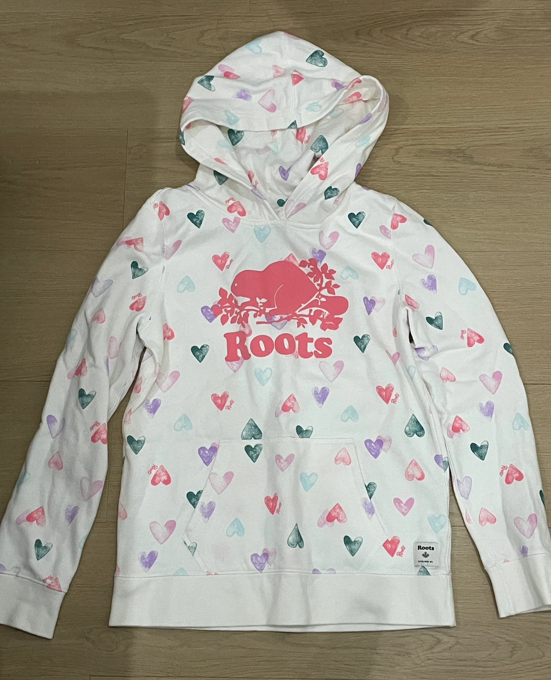 Roots Kids White Heart Print Hoodie