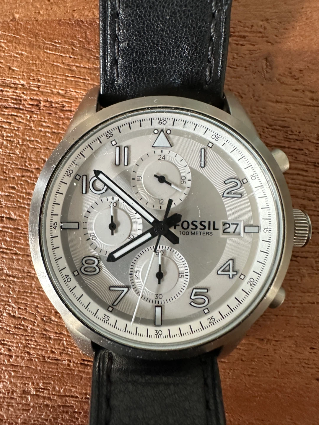 Fossil 100 Meters Chronograph Watch with Leather Strap