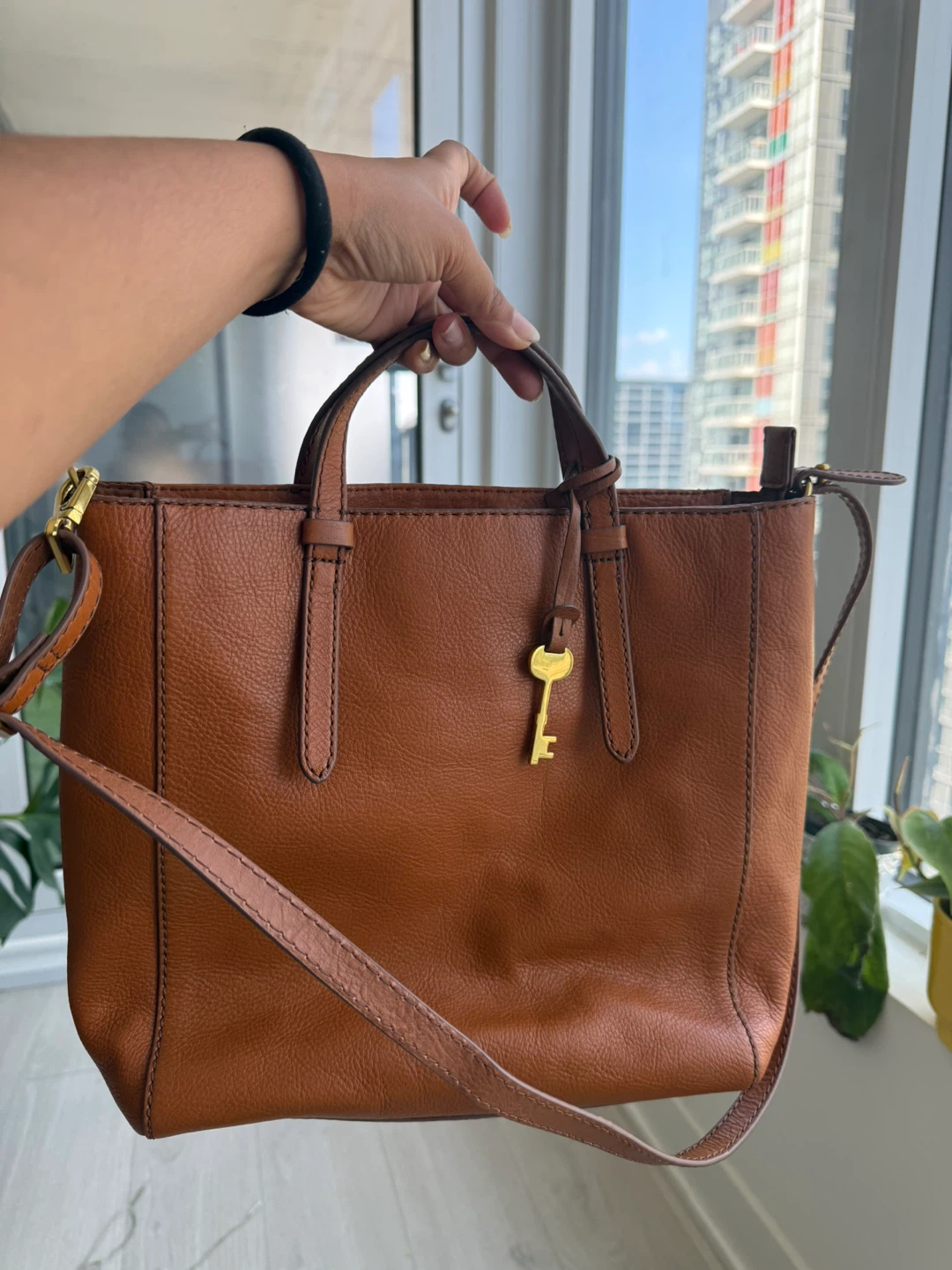 Fossil Brown Leather Tote Bag
